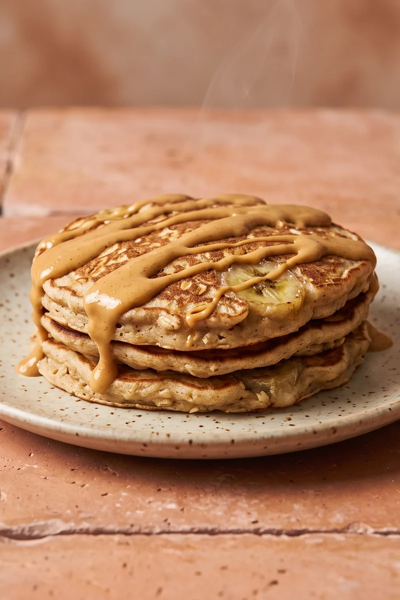 Banana, Oat & Peanut Butter Blender Pancakes - Blender pancakes from oats, banana and eggs with a peanut butter drizzle
