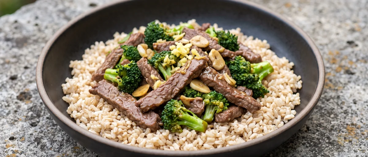 Beef & Broccoli Stir-Fry with Brown Rice - Quick-seared beef and broccoli over brown rice