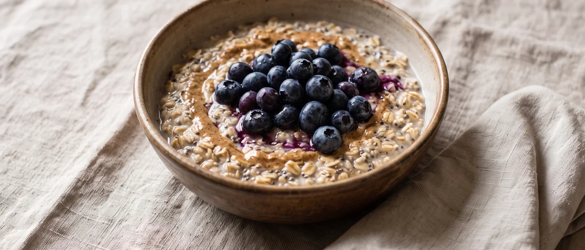 Blueberry & Almond Butter Overnight Oats - Overnight oats swirled with almond butter and heaped with blueberries