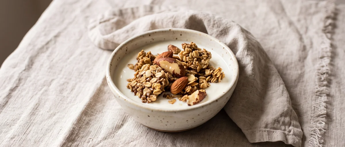 Brazil Nut Granola Clusters with Kefir - Big crunchy oat clusters built around brazil nuts, served over kefir