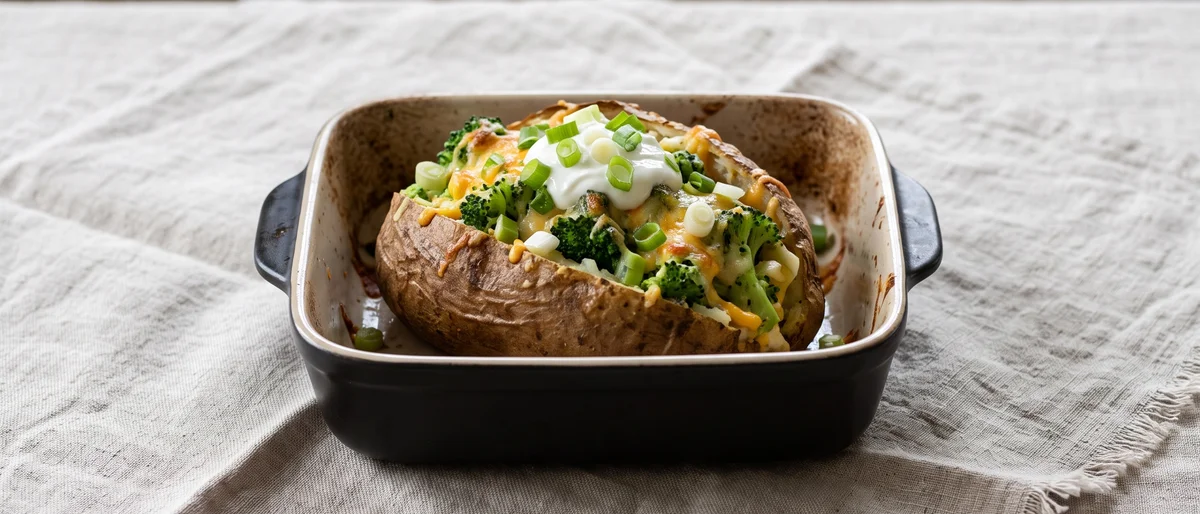 Broccoli & Cheddar Baked Potatoes - Crisp-skinned baked potatoes with steamed broccoli folded into sharp cheddar and yogurt