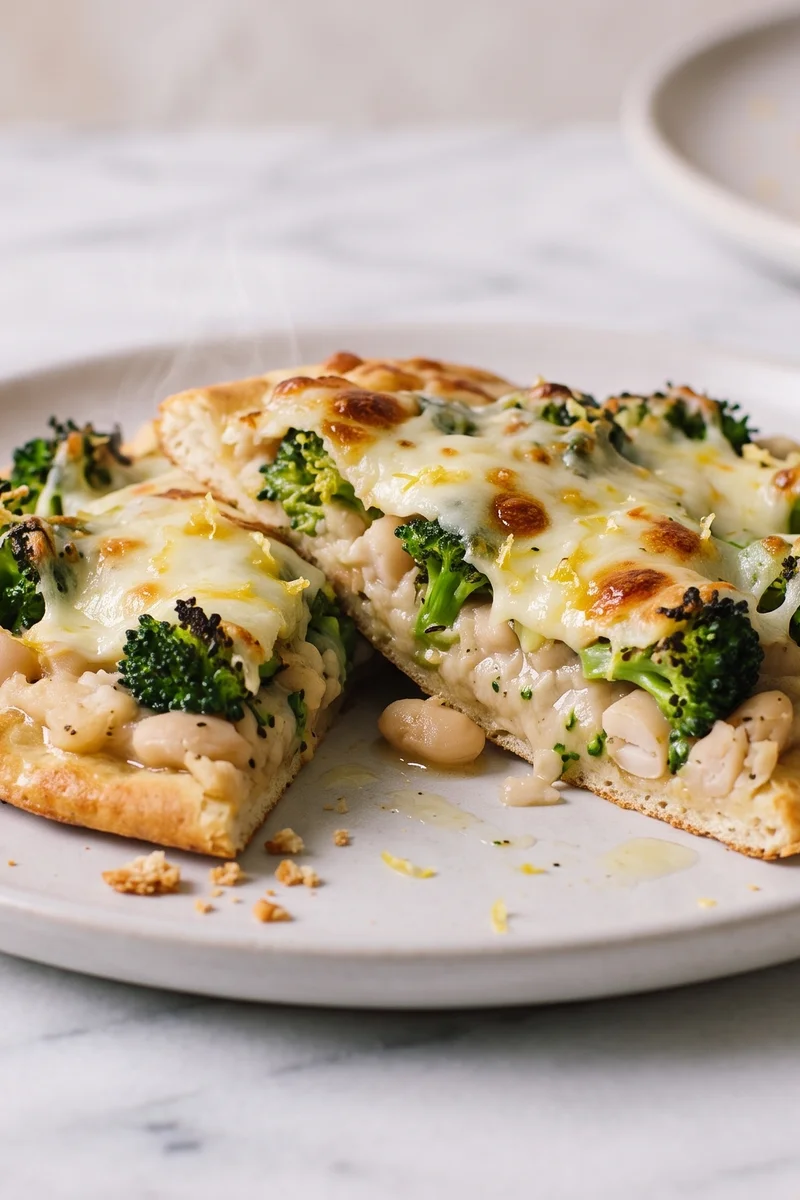 Broccoli & White Bean Melt Flatbreads - Garlicky smashed white beans and charred broccoli under bubbling mozzarella on flatbreads