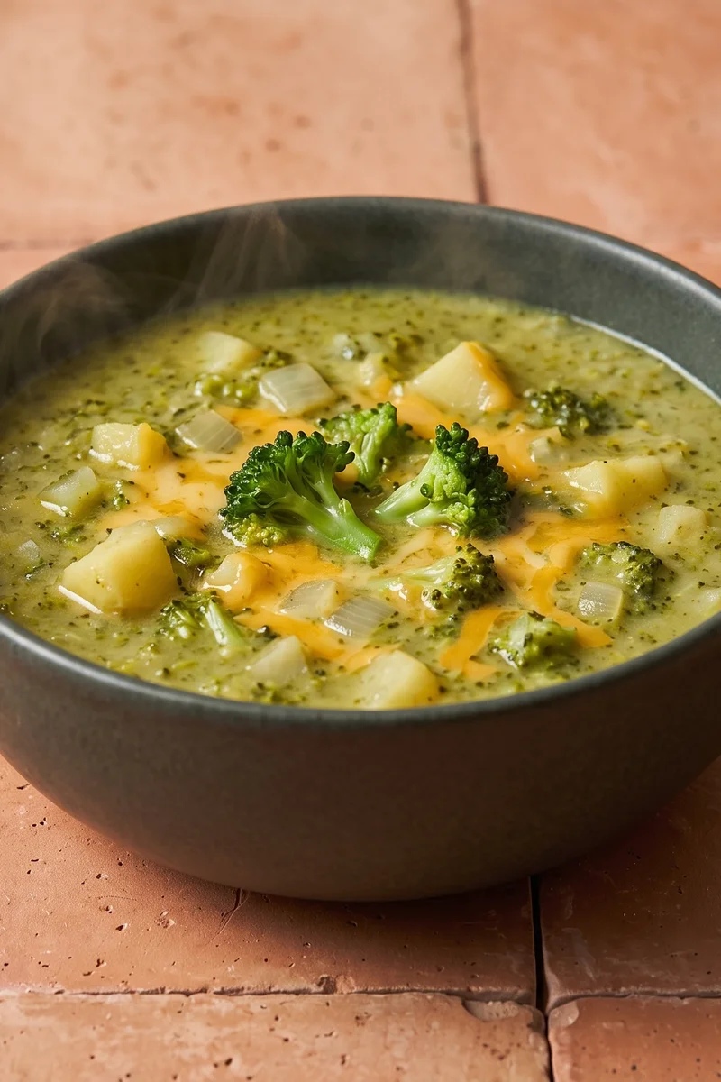 Broccoli, Cheddar & Potato Soup - A velvety broccoli and potato soup with sharp cheddar melted through