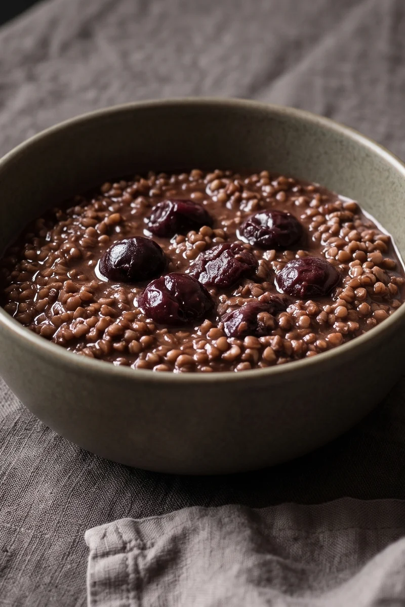 Buckwheat Porridge with Cacao & Cherries - Naturally gluten-free buckwheat simmered into a cocoa porridge and topped with dark cherries