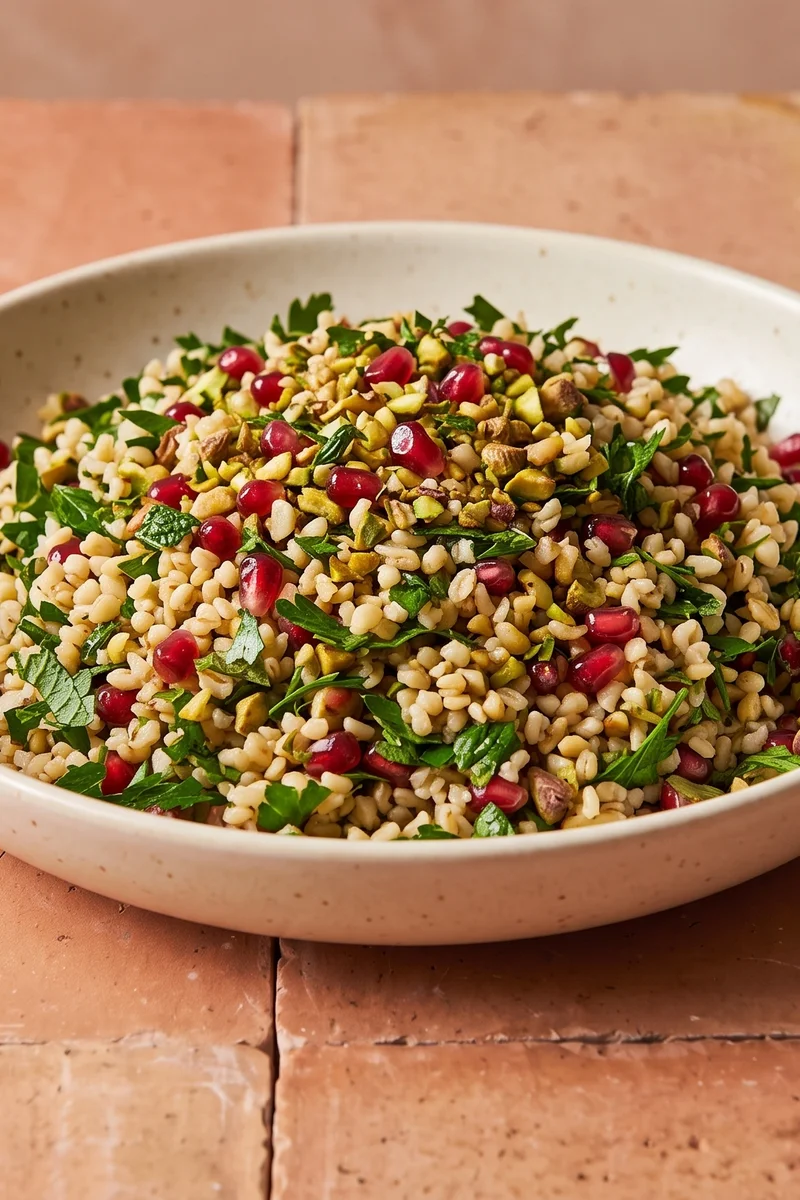 Bulgur, Pomegranate & Pistachio Herb Salad - A jeweled bulgur salad heavy on parsley and mint, bright with pomegranate and crunchy with pistachios