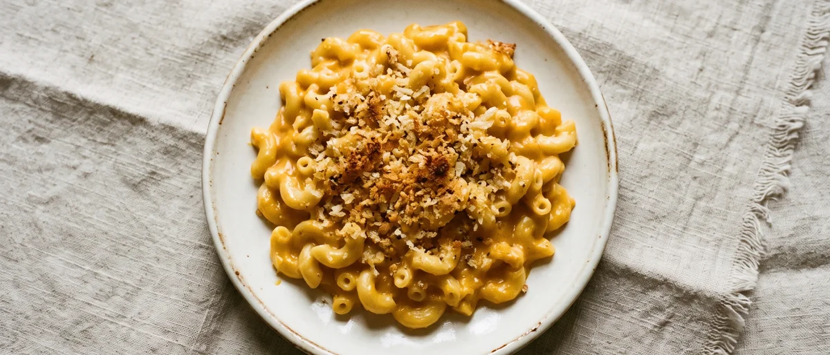 Butternut Mac & Cheese with Crispy Crumb - Mac and cheese where roasted butternut silkens the sauce, under a garlicky crumb