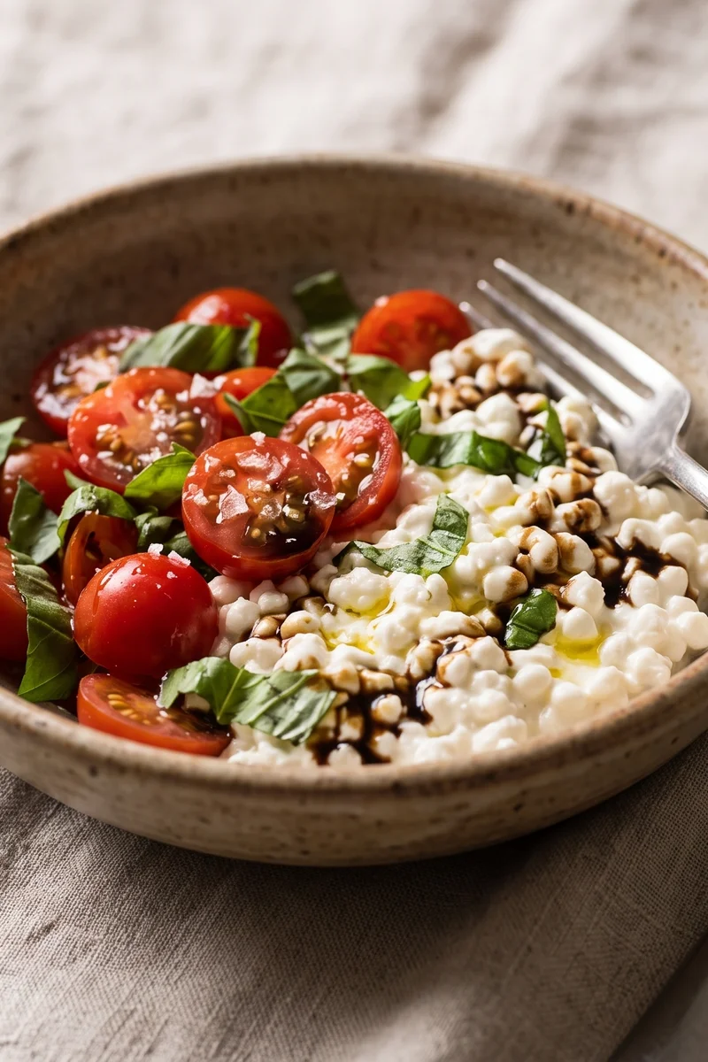Caprese Cottage Cheese Bowl - Cottage cheese dressed like a caprese