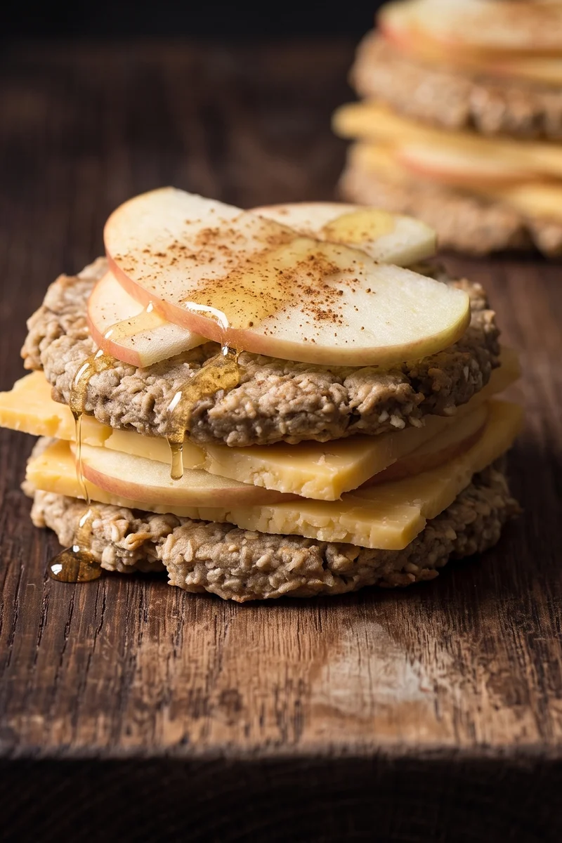 Cheddar & Apple Oatcake Stacks - Oatcakes stacked with sharp cheddar, crisp apple and a thread of honey