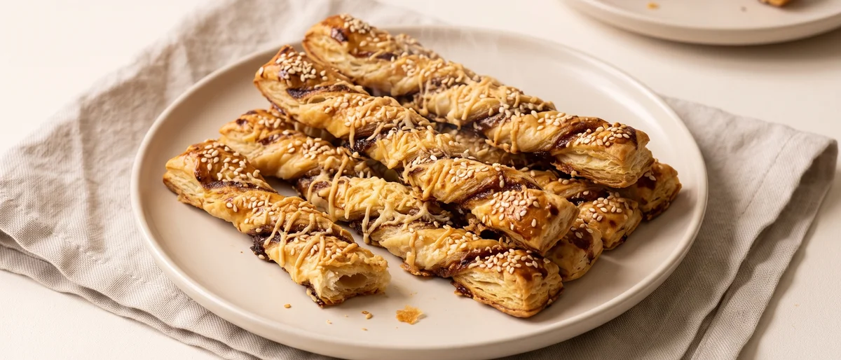 Cheesy Marmite Puff Pastry Straws - Twisted puff pastry straws with Marmite and cheddar