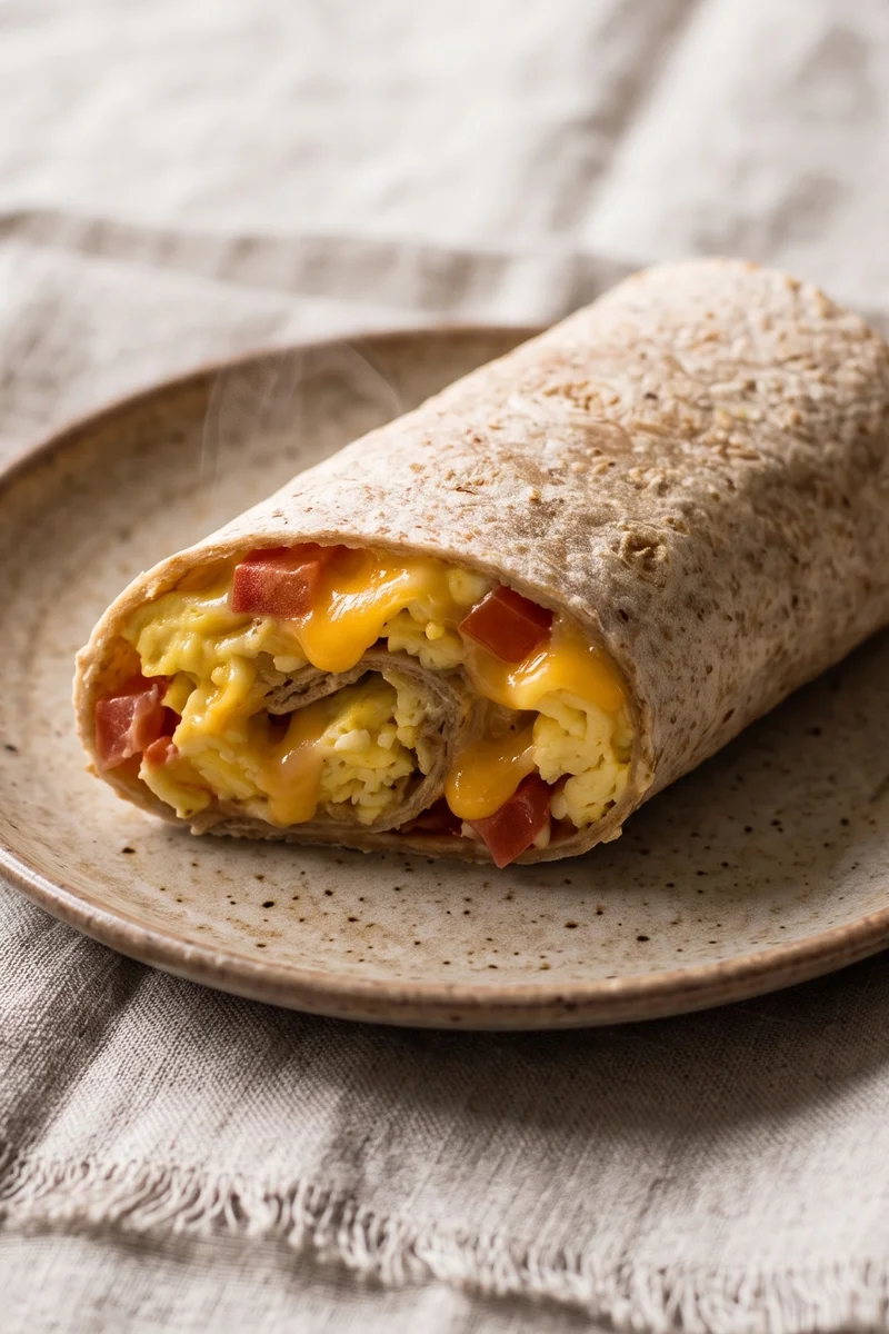 Cheesy Scrambled Egg Breakfast Wrap - Scrambled eggs and melted cheese rolled in a warm tortilla
