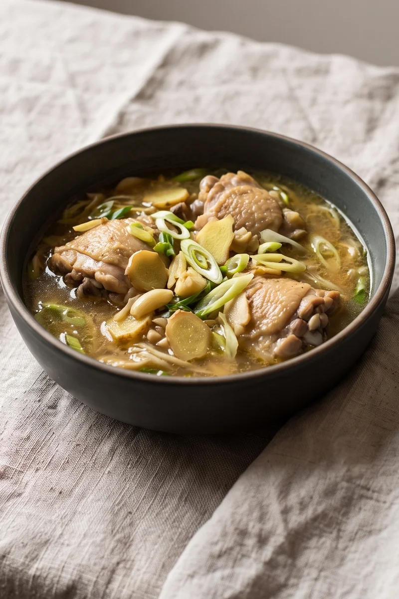 Chicken & Ginger Broth with Noodles - A restorative ginger-laced chicken broth