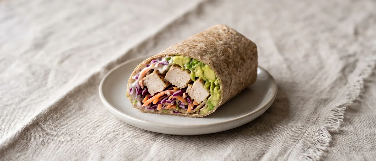Chicken, Avocado & Slaw Whole-Grain Wrap - Freshly cooked chicken (not deli meat) with crunchy slaw and avocado