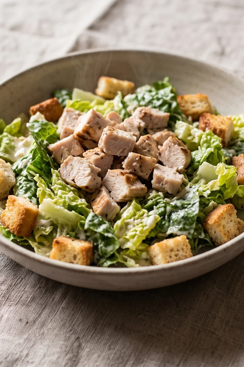 Chicken Caesar-Style Salad (Pregnancy-Safe) - Crisp romaine, hot chicken, croutons and a proper-tasting Caesar dressing built on yogurt and Parmesan