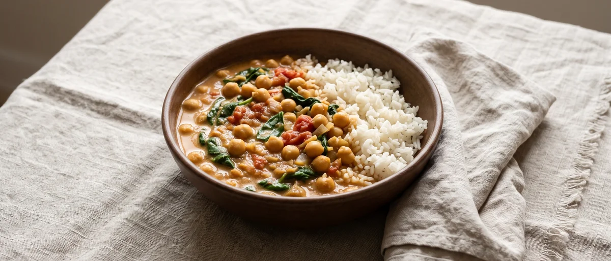 Coconut Chickpea & Spinach Curry with Jasmine Rice - The back-pocket coconut chickpea curry