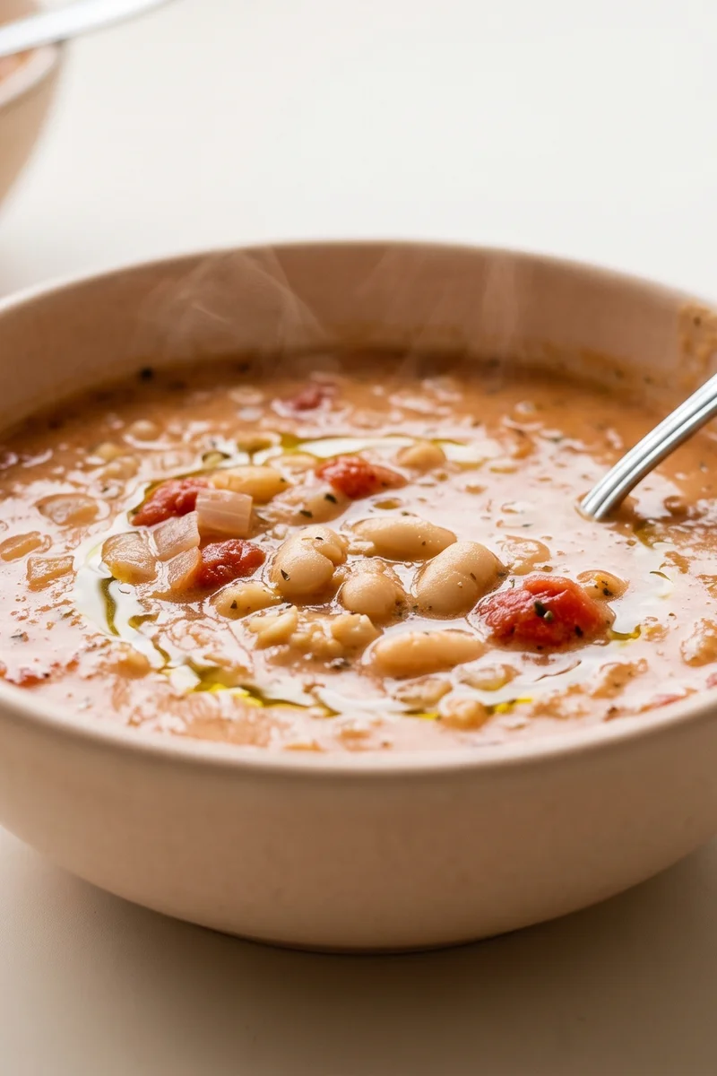 Creamy Tomato & White Bean Soup - Smooth, mild and spoonable