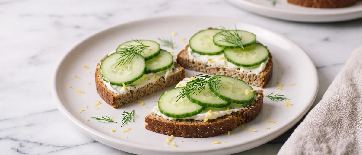 Cucumber & Cream Cheese Rye Rounds - Rye rounds with lemony cream cheese, cool cucumber and dill