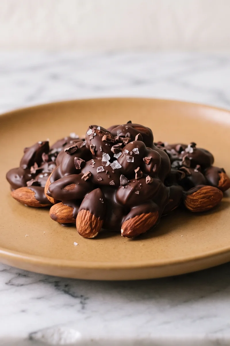 Dark Chocolate & Sea Salt Almond Clusters - Roasted almonds bound in dark chocolate with flaky salt