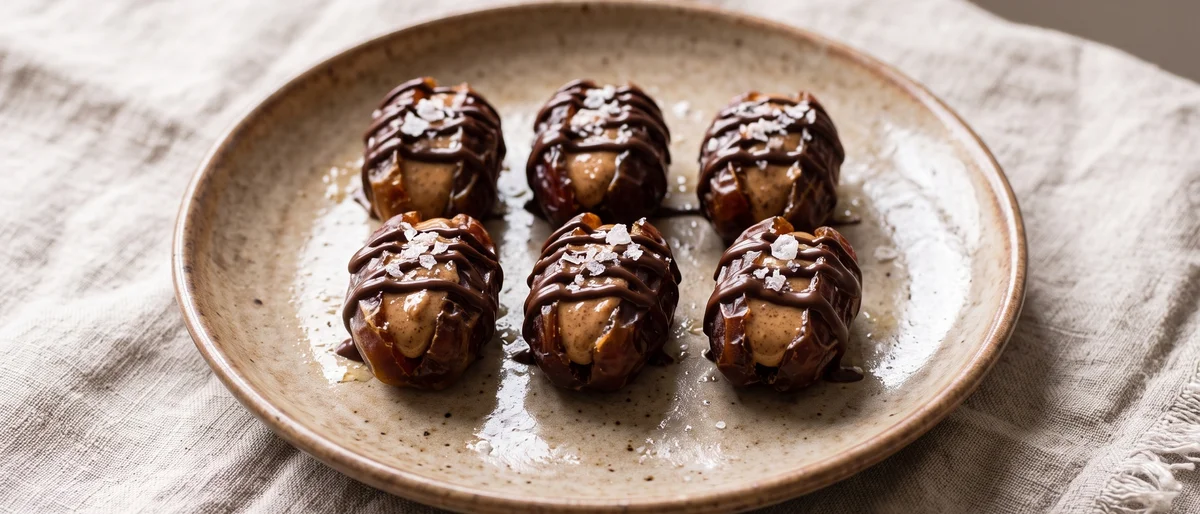 Dates Stuffed with Almond Butter & Sea Salt - Medjool dates split and stuffed with almond butter and flaky sea salt