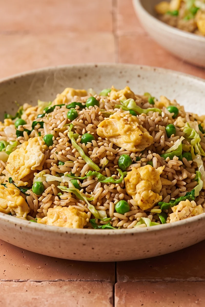 Egg-Fried Rice with Peas & Spring Greens - Proper egg-fried rice from yesterday's rice with peas, greens and sesame