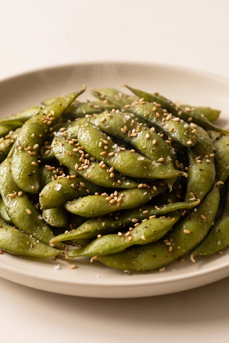 Everything-Seasoned Edamame - Hot edamame pods tossed in sesame, garlic and flaky salt