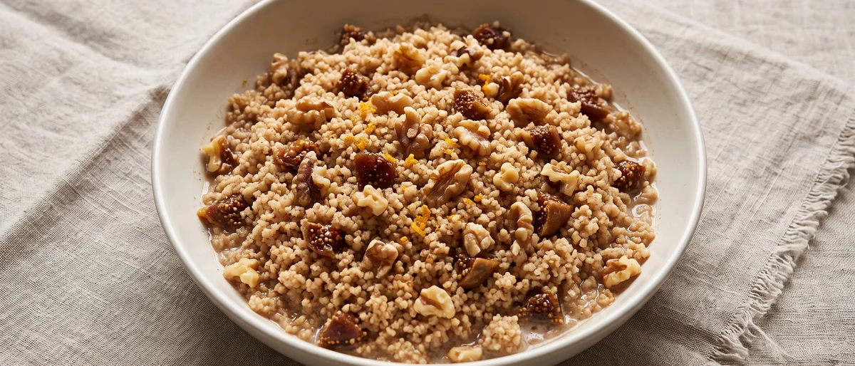 Fig & Walnut Breakfast Couscous - Sweet cinnamon couscous with dried figs, orange and walnuts