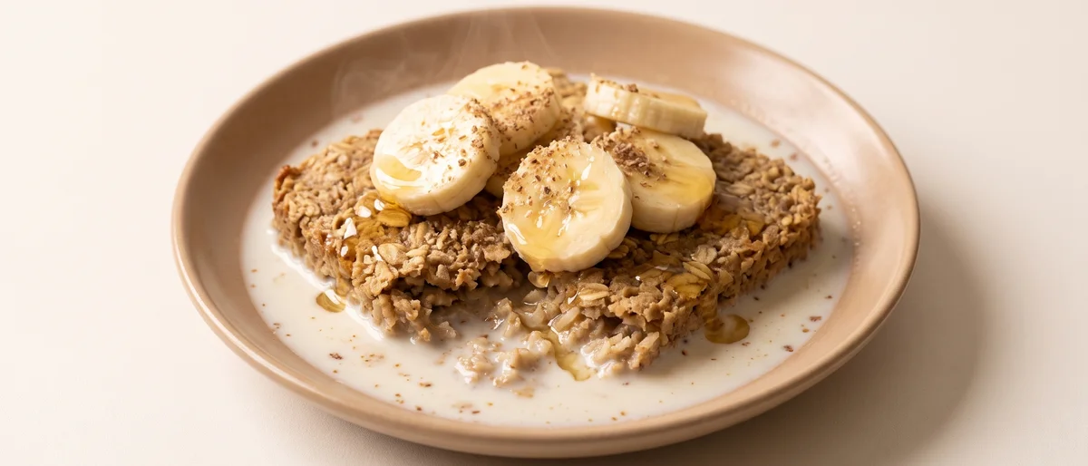 Fortified Weetabix-Style Wheat Biscuits with Warm Milk & Banana - Fortified wheat biscuits softened in warm milk with sliced banana