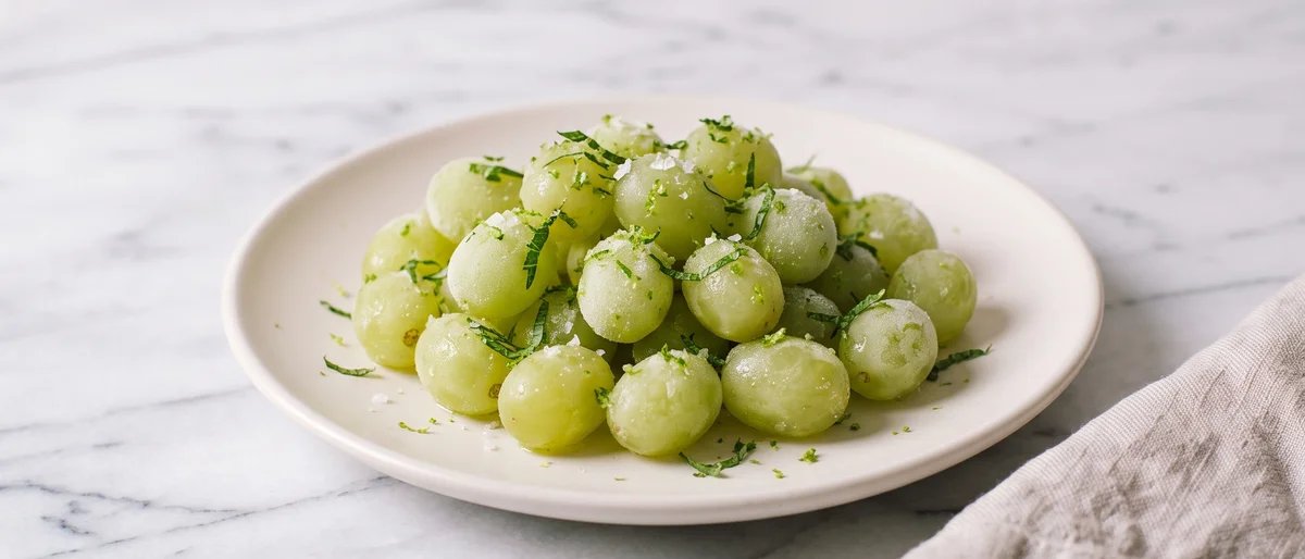 Frozen Grapes with Lime & Mint - Grapes frozen into tiny sorbet bombs with lime zest and mint