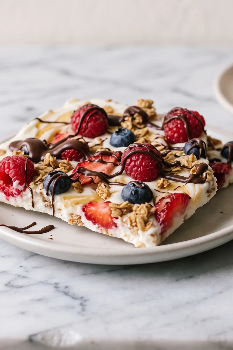 Frozen Yogurt Bark with Berries & Granola - Vanilla yogurt frozen into snappable bark with berries and granola clusters