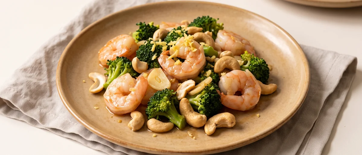 Garlic Shrimp & Broccoli Stir-Fry with Cashews - Shrimp bring zinc and selenium