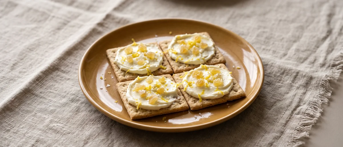 Ginger & Lemon Crackers with Cream Cheese - Plain crackers with lemony cream cheese and crystallized ginger