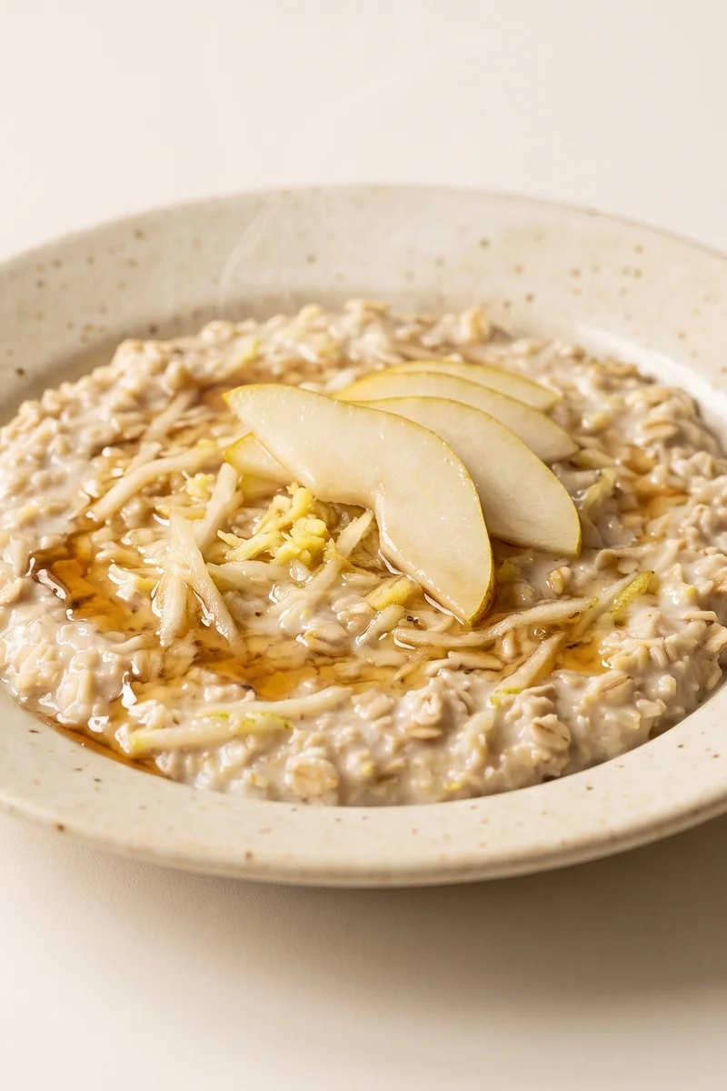 Ginger & Pear Oatmeal - Creamy oats simmered with fresh ginger and grated pear