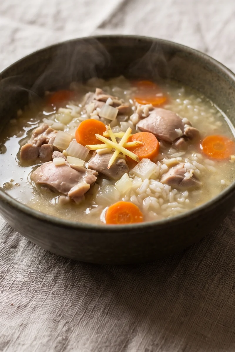 Ginger Chicken & Rice Soup - A gentle, gingery chicken and rice soup