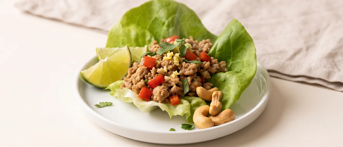 Ginger Turkey Lettuce Wraps - Savory ginger-garlic turkey in crisp lettuce cups with lime, herbs and cashews