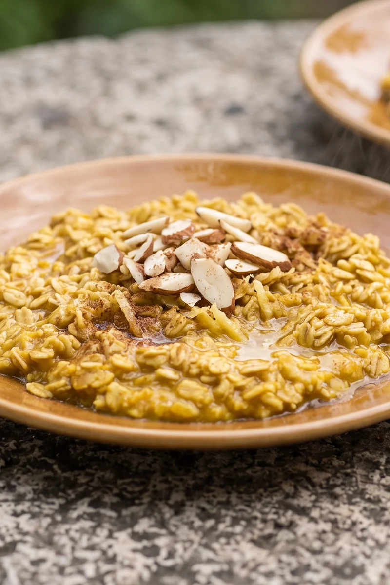 Golden Turmeric Oatmeal with Almonds - Warm, golden and gently spiced