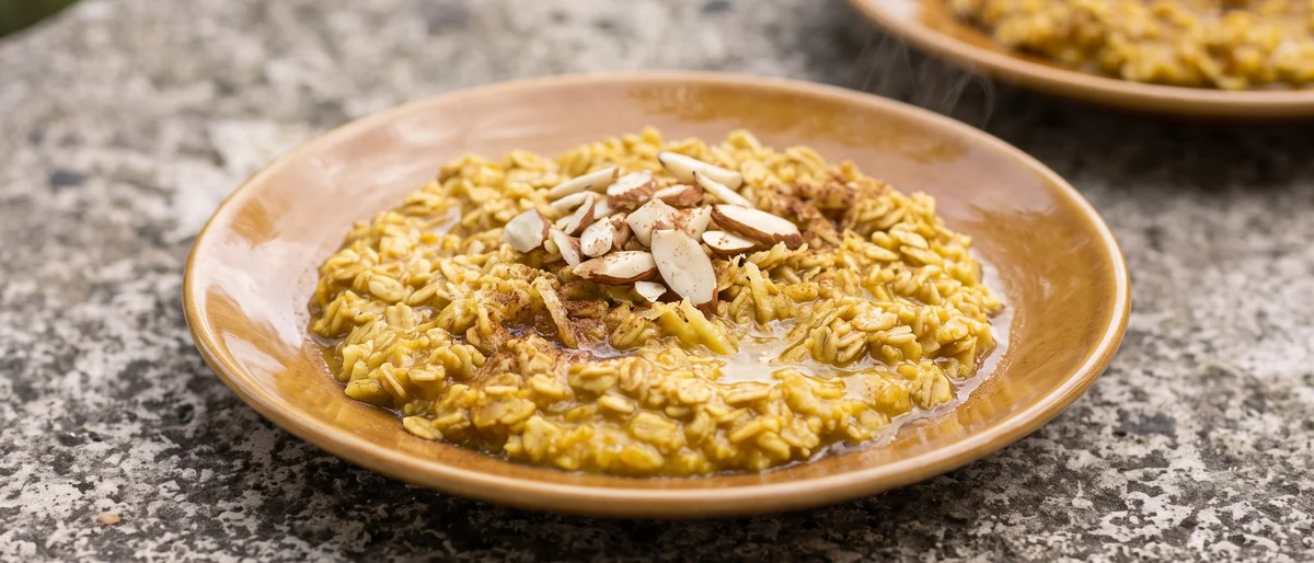 Golden Turmeric Oatmeal with Almonds - Warm, golden and gently spiced