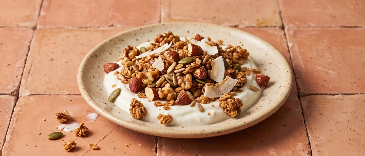 Grain-Free Nut & Seed Granola with Yogurt - A toasty clustered granola with no oats and no refined sugar