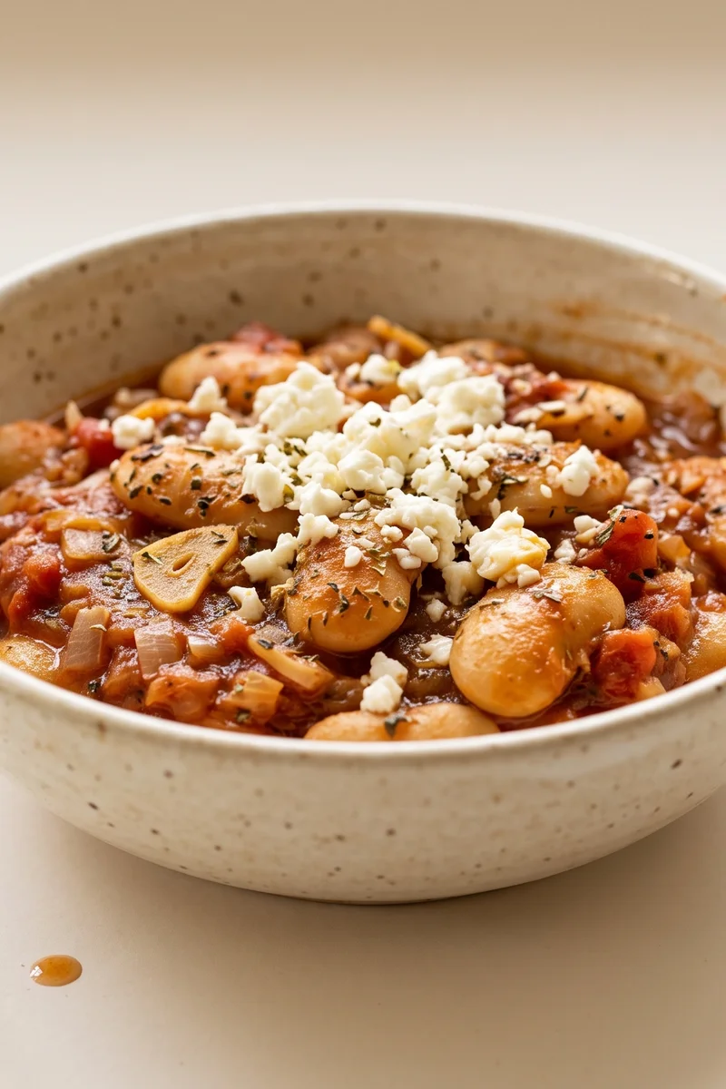 Greek Baked Butter Beans with Feta (Gigantes-Style) - Butter beans baked slowly in a cinnamon-tinged tomato sauce under briny feta