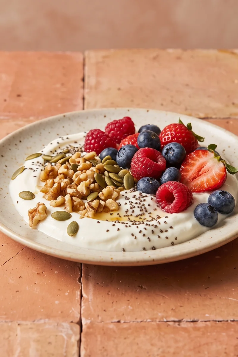 Greek Yogurt Fertility Bowl - Full-fat dairy, walnuts for omega-3s, pumpkin seeds for zinc and berries for antioxidants