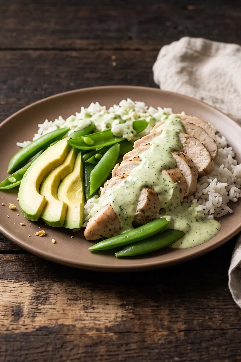 Green Goddess Chicken & Avocado Bowls - Poached chicken and avocado over herby rice with a green goddess yogurt dressing that you will want on everything else too.