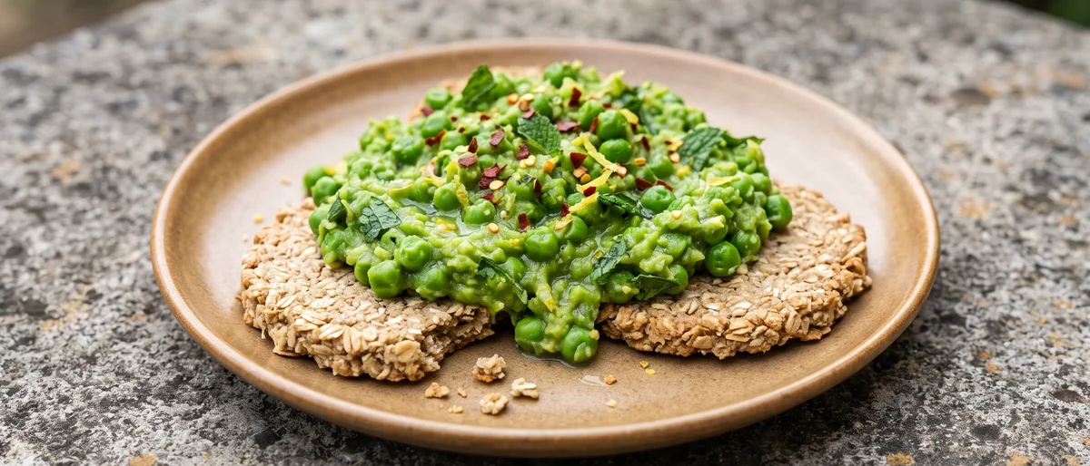 Green Pea & Mint Smash on Oatcakes - A bright pea, mint and lemon smash piled on oatcakes