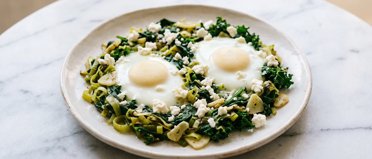 Green Shakshuka - Eggs baked in a garlicky bed of spinach and kale