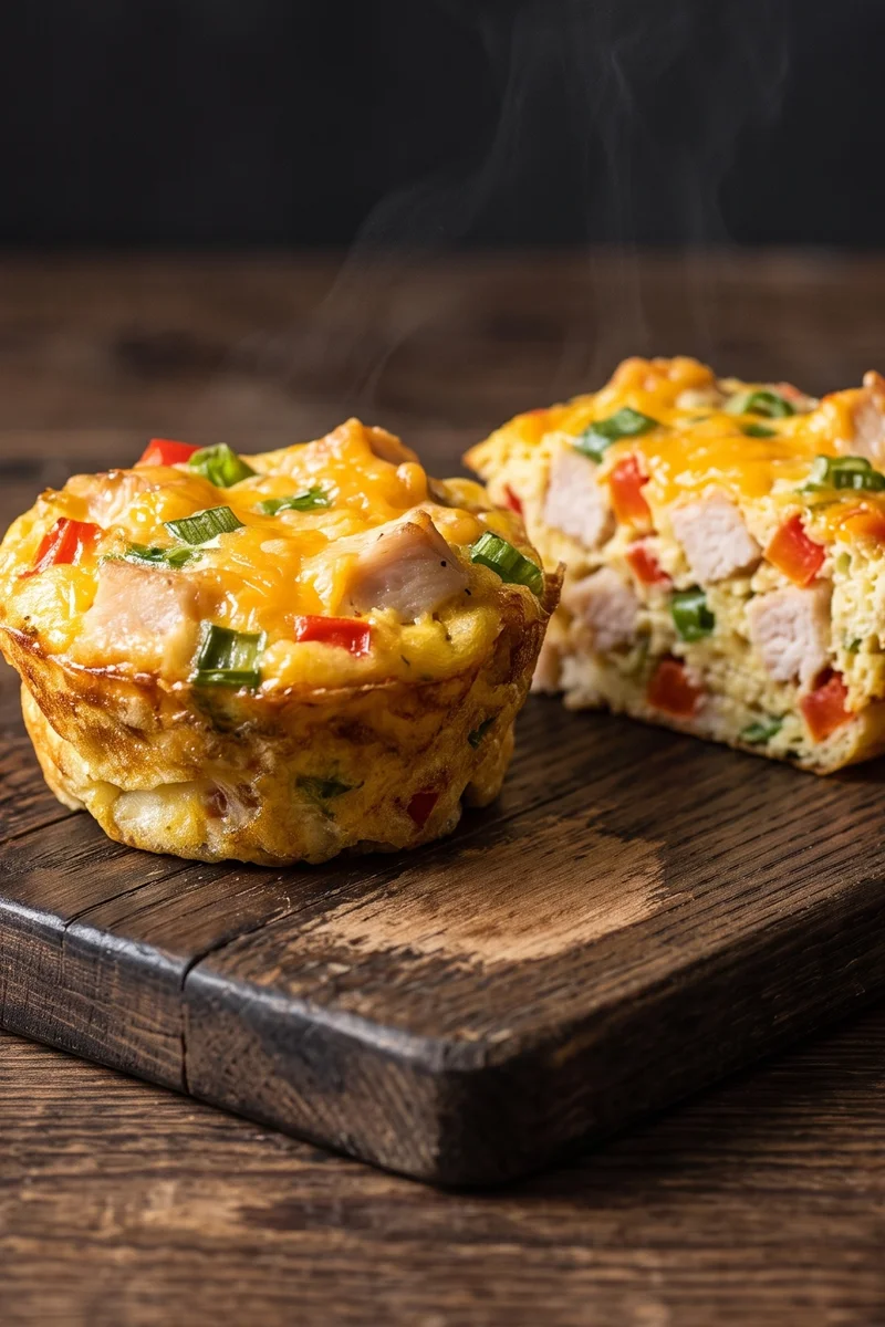 Ham-Style Turkey, Egg & Cheese Breakfast Muffins - Savory egg muffins with cooked turkey, cheddar and chives