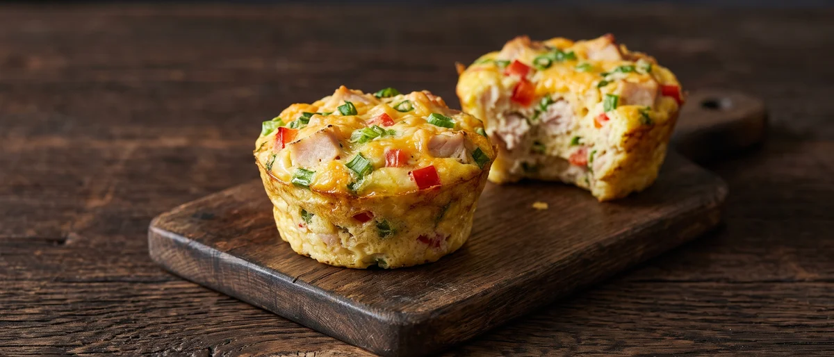 Ham-Style Turkey, Egg & Cheese Breakfast Muffins - Savory egg muffins with cooked turkey, cheddar and chives