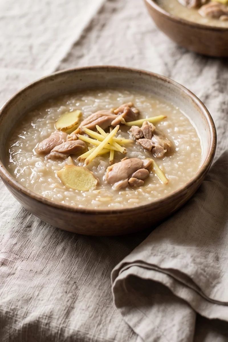 Healing Chicken & Ginger Congee - Silky chicken and ginger rice congee