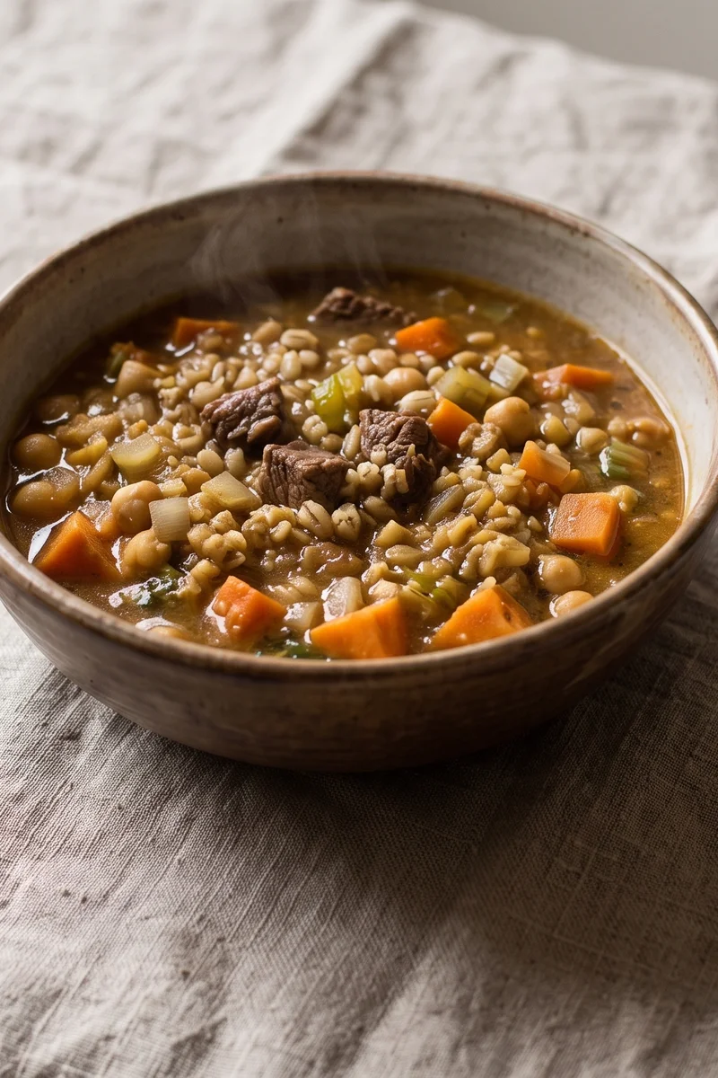 Iron-Rebuild Beef & Barley Soup - A deep, old-fashioned beef and barley soup that simmers while you nap