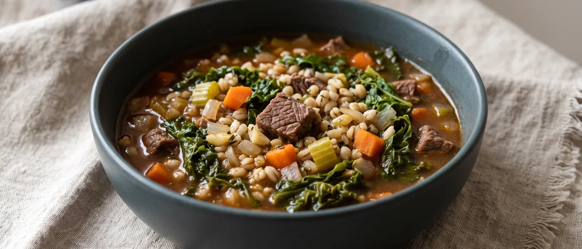 Iron-Rebuild Beef & Barley Soup - A deep, old-fashioned beef and barley soup that simmers while you nap