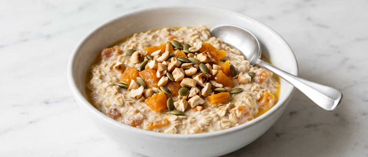 Iron-Rich Apricot & Cashew Bircher - Overnight bircher with dried apricots, cashews and orange juice