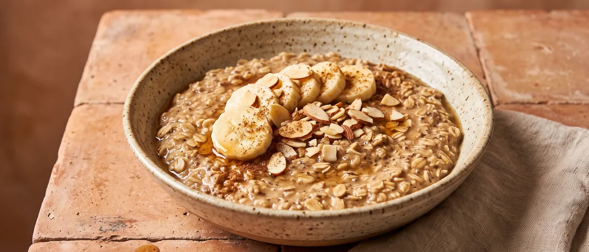 Lactation Oat Bowl with Flax, Almond & Banana - A creamy oat bowl built on the classic lactation-kitchen trio