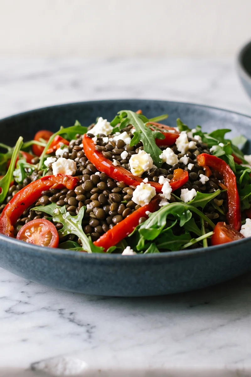 Lentil, Feta & Roasted Pepper Salad Jars - Four days of lunches made in one go