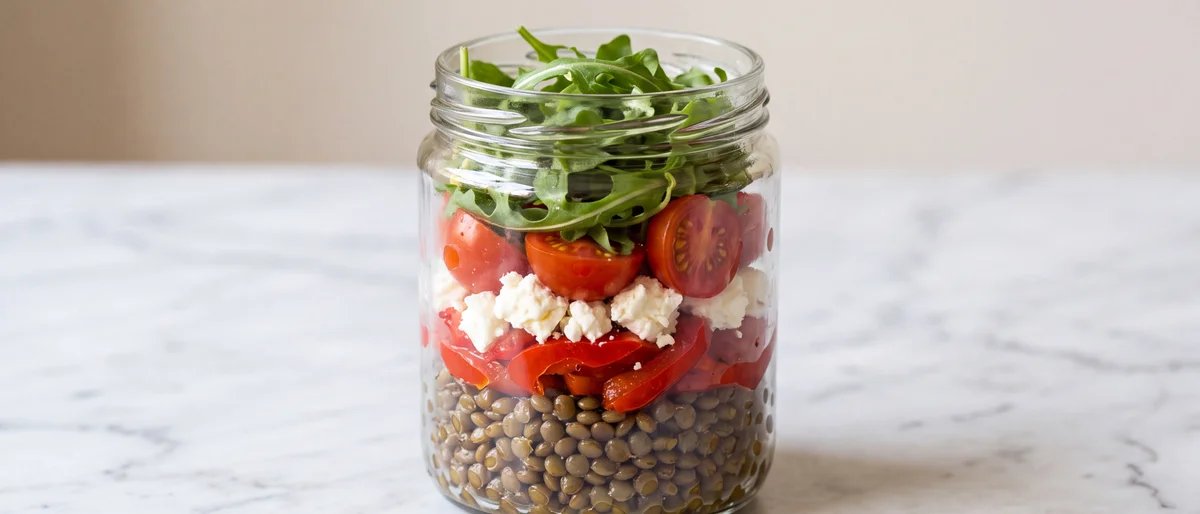 Lentil, Feta & Roasted Pepper Salad Jars - Four days of lunches made in one go